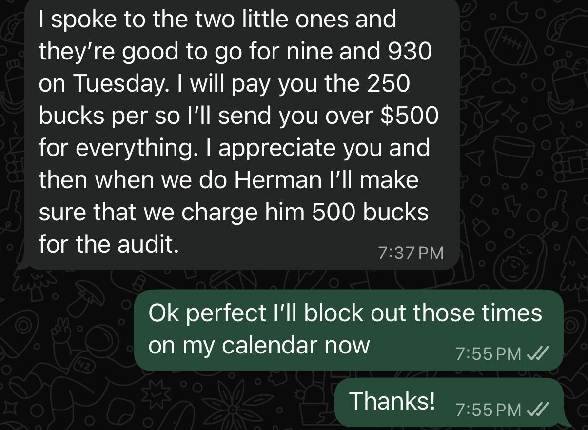 Chat: two audits booked and paid